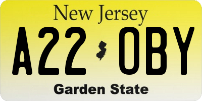 NJ license plate A22OBY