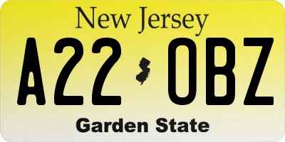 NJ license plate A22OBZ