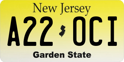 NJ license plate A22OCI