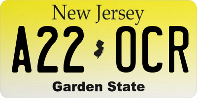 NJ license plate A22OCR