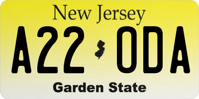 NJ license plate A22ODA