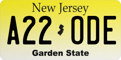 NJ license plate A22ODE