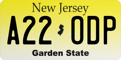NJ license plate A22ODP