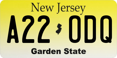 NJ license plate A22ODQ