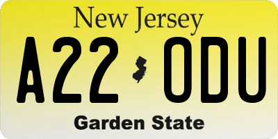 NJ license plate A22ODU