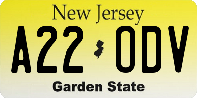 NJ license plate A22ODV