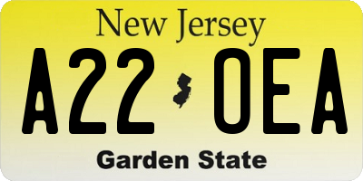 NJ license plate A22OEA