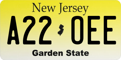 NJ license plate A22OEE
