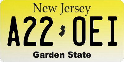 NJ license plate A22OEI
