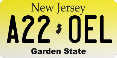 NJ license plate A22OEL