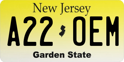 NJ license plate A22OEM