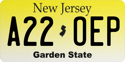 NJ license plate A22OEP