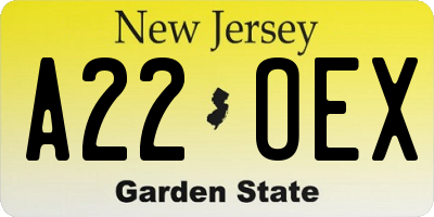 NJ license plate A22OEX