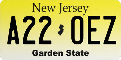 NJ license plate A22OEZ