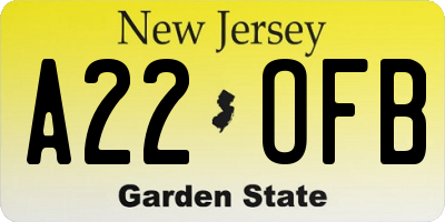 NJ license plate A22OFB
