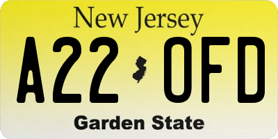 NJ license plate A22OFD