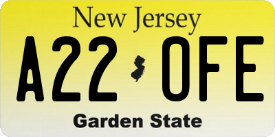 NJ license plate A22OFE