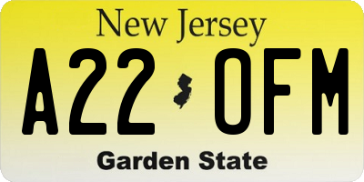 NJ license plate A22OFM