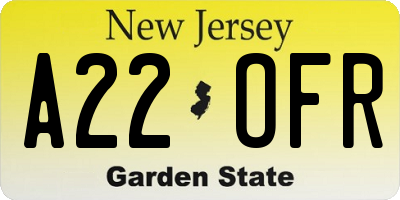 NJ license plate A22OFR