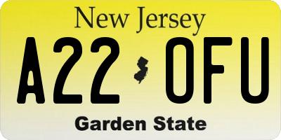 NJ license plate A22OFU