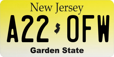 NJ license plate A22OFW