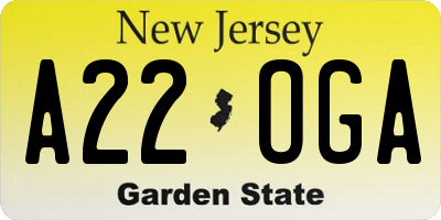 NJ license plate A22OGA