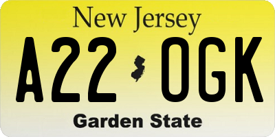 NJ license plate A22OGK