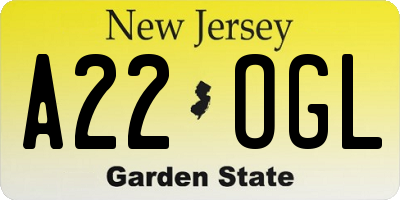 NJ license plate A22OGL