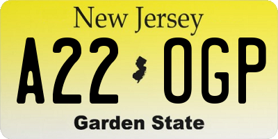NJ license plate A22OGP