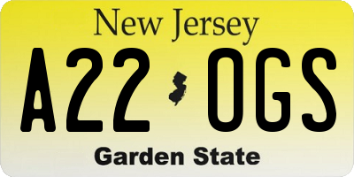 NJ license plate A22OGS