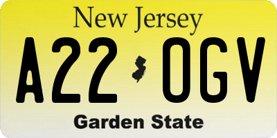 NJ license plate A22OGV