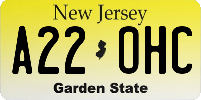 NJ license plate A22OHC