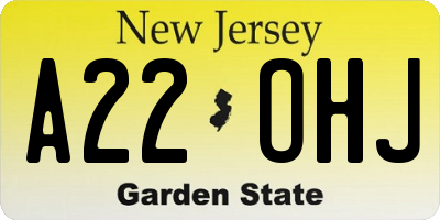 NJ license plate A22OHJ