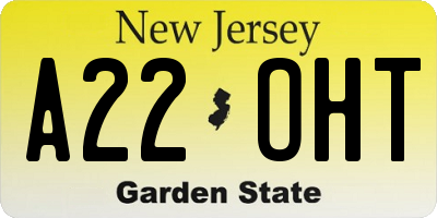 NJ license plate A22OHT