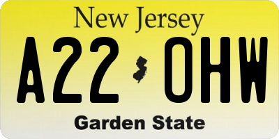 NJ license plate A22OHW