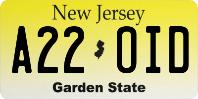 NJ license plate A22OID