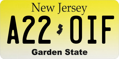 NJ license plate A22OIF