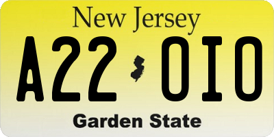 NJ license plate A22OIO