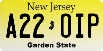 NJ license plate A22OIP