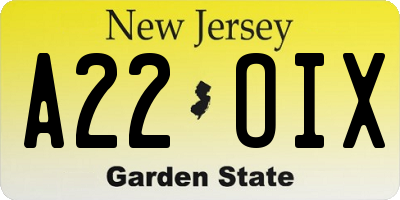 NJ license plate A22OIX