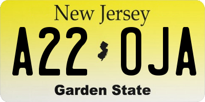 NJ license plate A22OJA