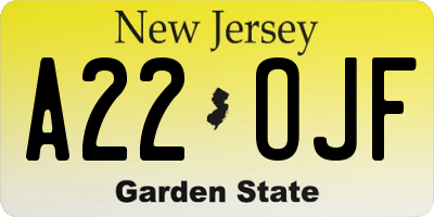 NJ license plate A22OJF