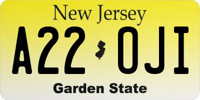 NJ license plate A22OJI