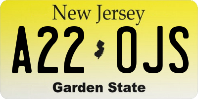 NJ license plate A22OJS