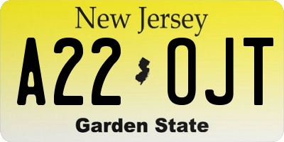 NJ license plate A22OJT