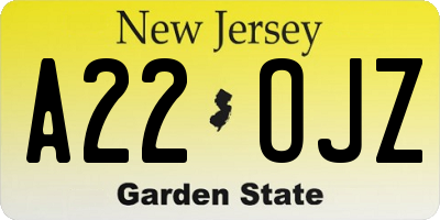 NJ license plate A22OJZ