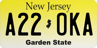 NJ license plate A22OKA
