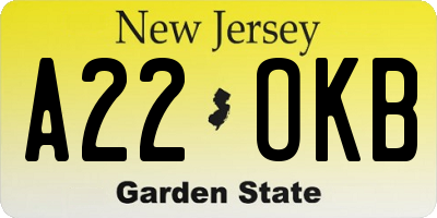 NJ license plate A22OKB