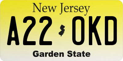 NJ license plate A22OKD