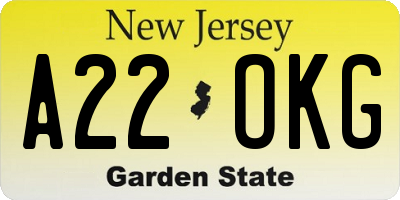 NJ license plate A22OKG